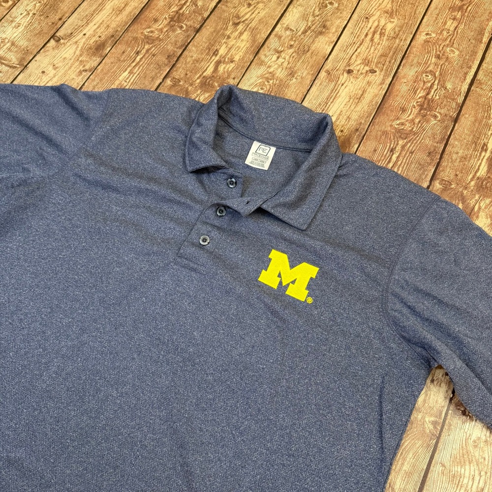 Proedge Michigan Wolverines Polo Shirt Mens Large Blue Heathered Performance